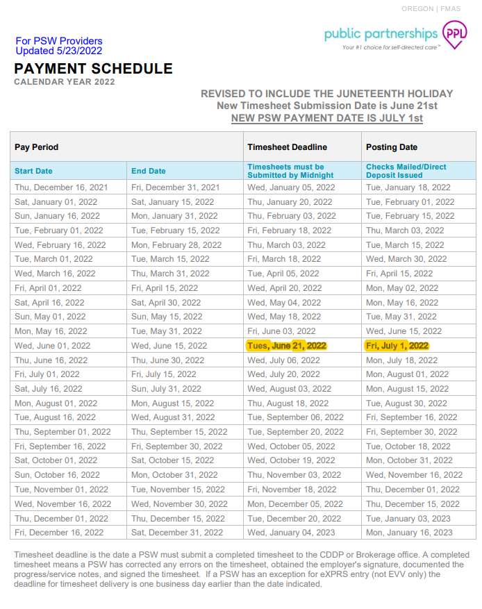 2022 provider payment calendar Independence Northwest Serving
